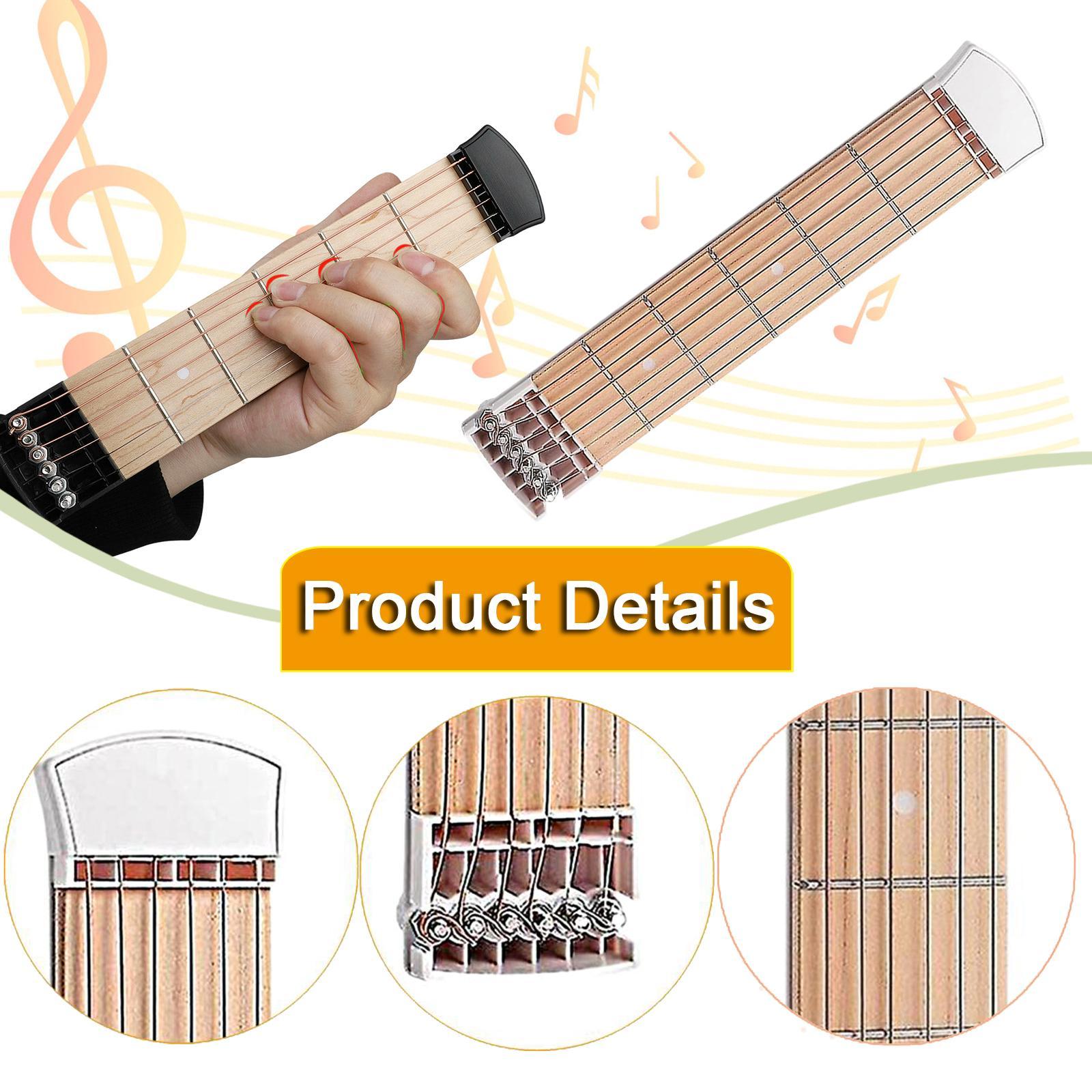 Dualoai Pocket Guitar Mini Useful for Beginner for Home Travel 6 Strings Fingerboard White