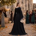 thumbnail image 4 of Renaissance Costume Women, Victorian Dress, Renaissance Dress Women, Medieval Dress for Women Steampunk Witch Dress Cosplay Halloween Princess Costume Gothic Retro Flare Sleeve Ball Gown, Black L, 4 of 6