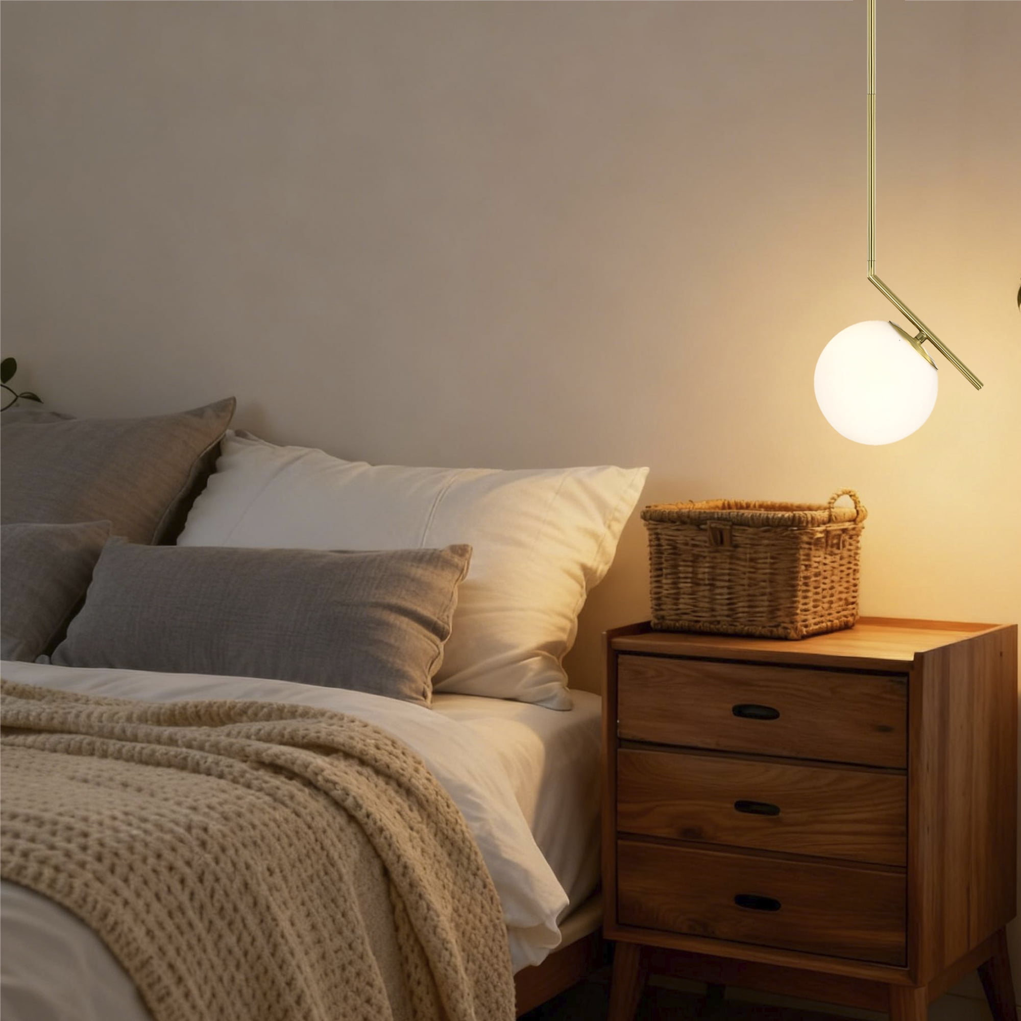 Gold Globe Pendant Light, 5.9" Frosted Glass Shade for Kitchen Island, E12