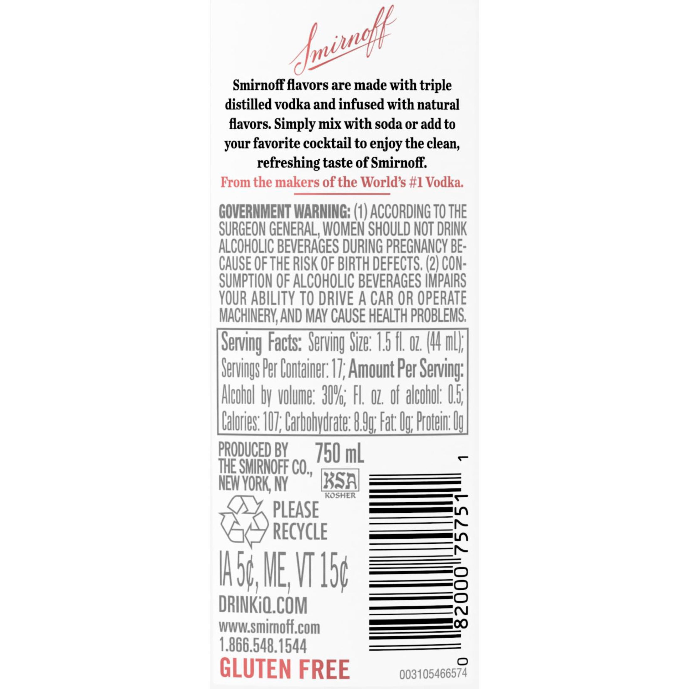 Smirnoff Whipped Cream (Vodka Infused With Natural Flavors), 750 mL, 30% ABV