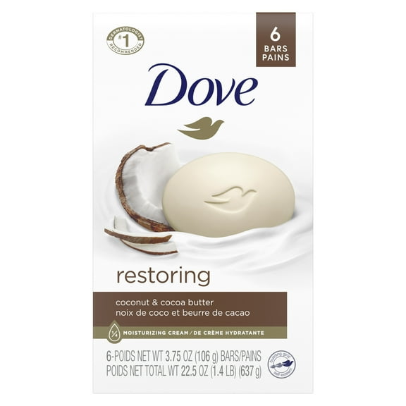 Dove Beauty Bar Soap Restoring Coconut & Cocoa Butter All Skin, 3.75 oz 6 Bars