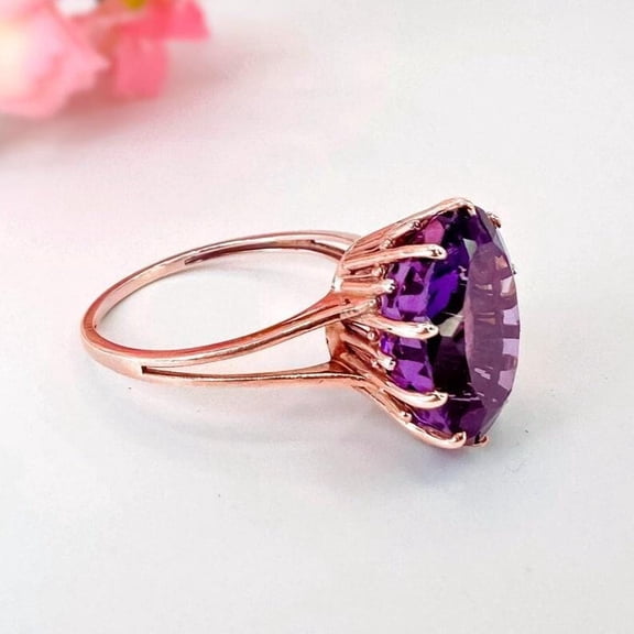 natural amethyst ring purple gemstone promise ring cushion cut February birthstone ring silver ring