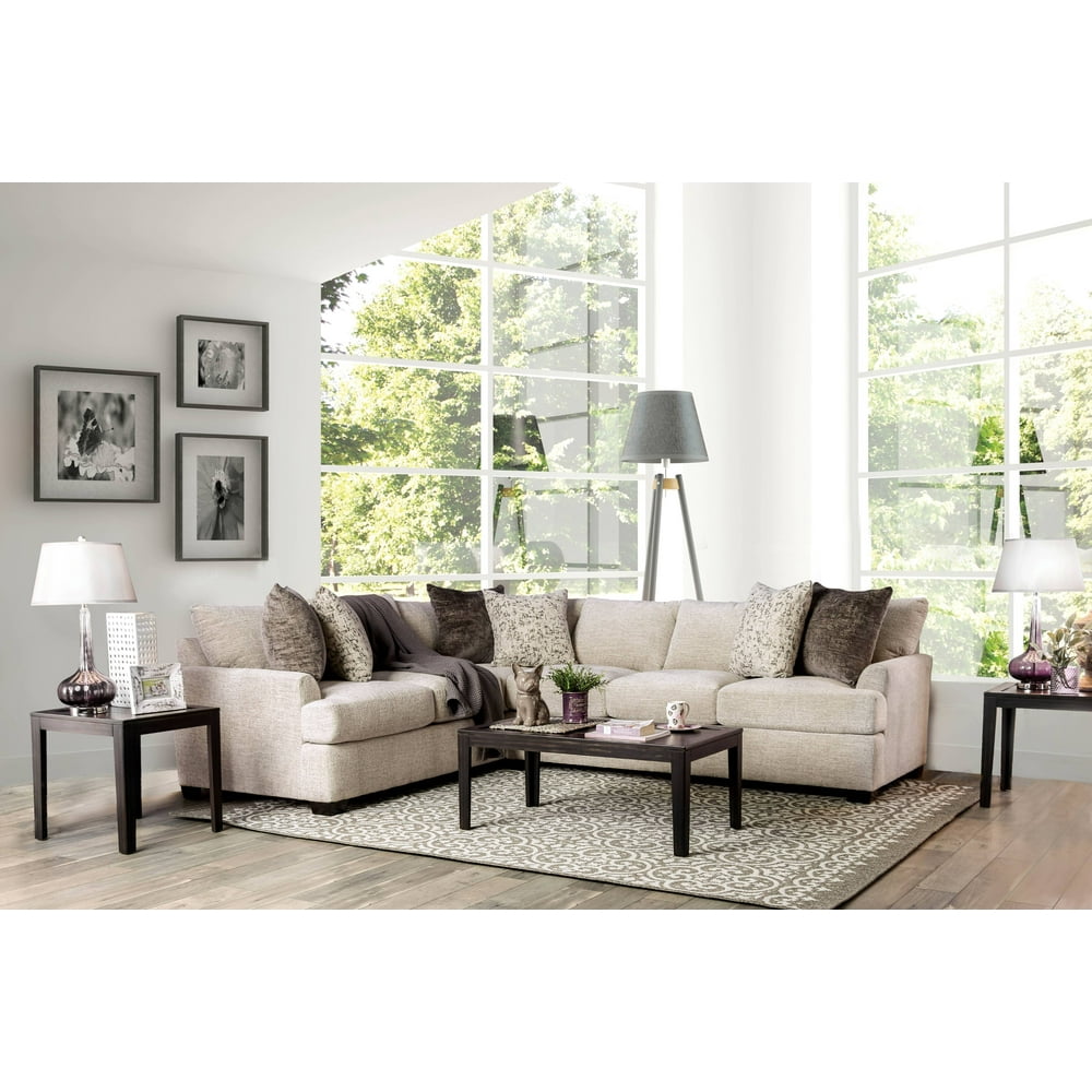 Furniture of America Contemporary Chenille Thompson Sectional, Ivory