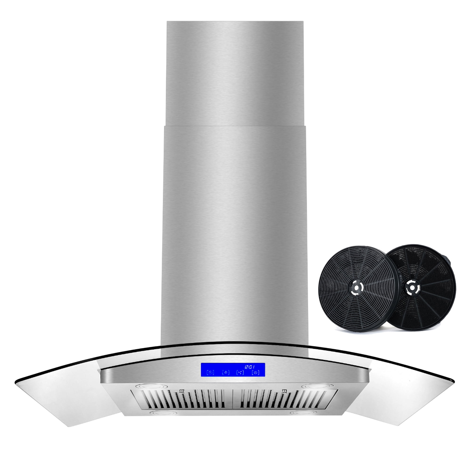 Cosmo 36 in. Ductless Island Range Hood in Stainless Steel with LED Lighting and Carbon Filter Kit for Recirculating