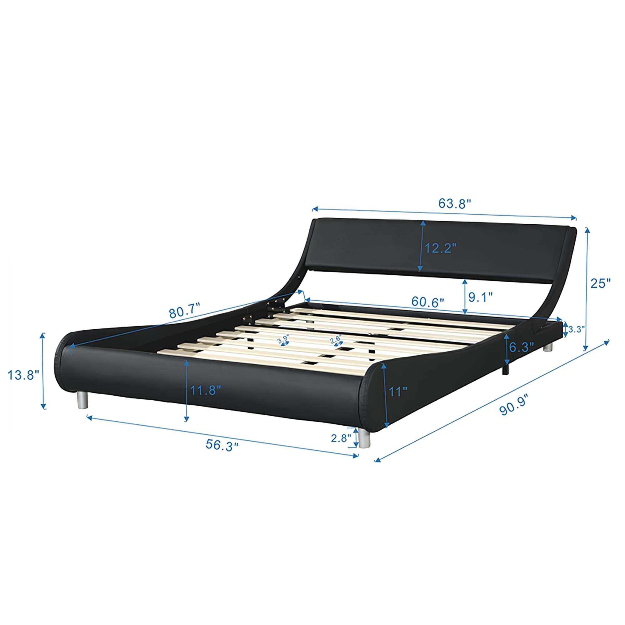 Aukfa Upholstered LED Bed Frame, Faux Leather Queen Platform Bed with 16 LED Light Headboard - Black/White