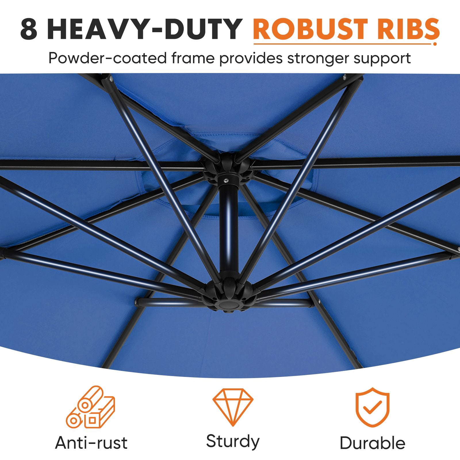 10FT Patio Umbrellas, 8 Ribs, UV Protection for Pool Garden Backyard Market, Blue