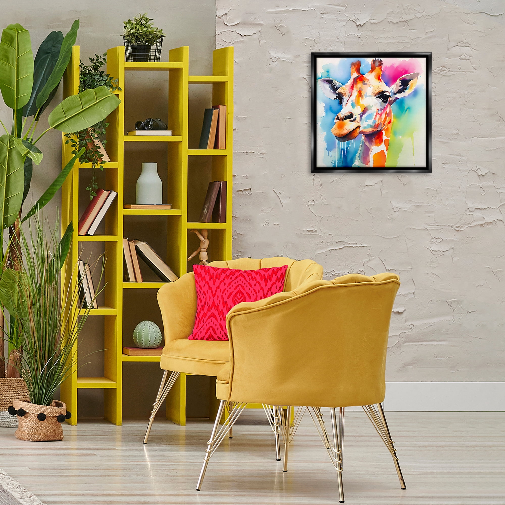 Stupell Industries Modern Paint Giraffe Animals & Insects Painting Black Floater Framed Canvas Art Print Wall Art, 18 x 18