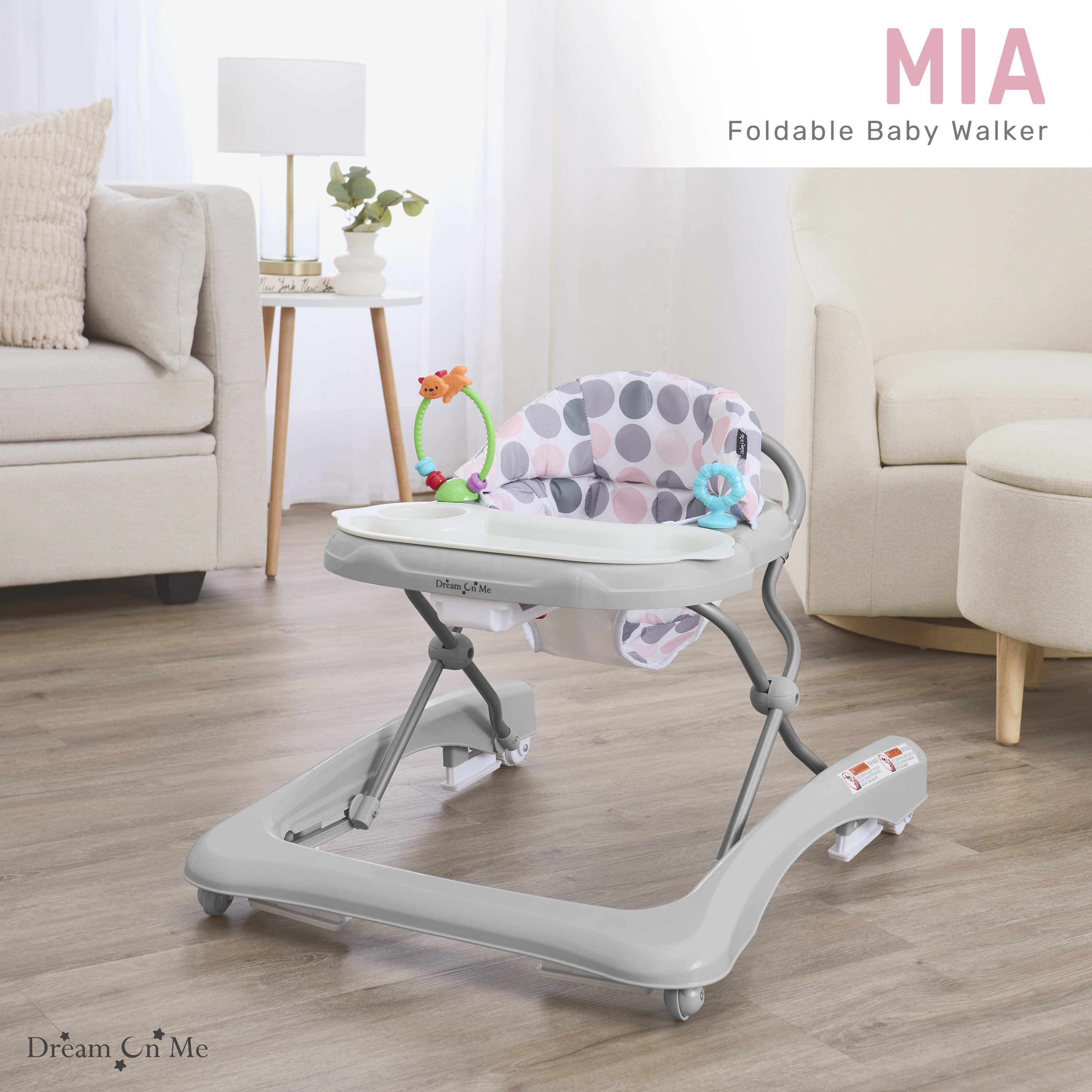 Dream On Me Mia Foldable 2-in-1 Baby Walker, Gray