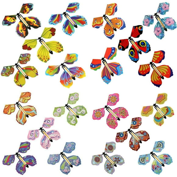 AMERTEER 20 Pcs Magic Fairy Flying Butterfly Flying Paper Butterflies Rubber Band Powered Wind Up Toy Surprise Gift for Party Playing Birthday Christmas Anniversary Wedding