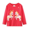 thumbnail image 6 of Little Girl Long Sleeve Shirts Christmas Ruffle Pink Red Unicorn Graphic Cotton Casual Crewneck Jersey Tunic T-Shirts 3 Packs Sets 5T, 6 of 6