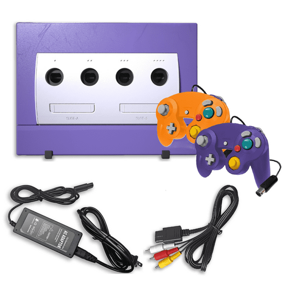 Restored Nintendo Gamecube Indigo Game Console with 2 Retrofam Indigo and Orange Controllers (Refurbished)