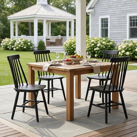 Farmhouse Wooden Dining Chairs Set of 4, Rustic Windsor Spindle Back Chair for Kitchen & Dining Room, Black