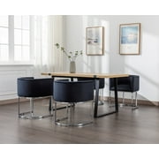 Guyou Modern Velvet Dining Chair, Mid-century Upholstered Barrel Kitchen Chairs Fabric Side Chair with Metal Legs and Curved Back for Living Room Dining Room Bedroom, Black