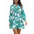 thumbnail image 1 of Robes d'Automne 2025 pour Femmes, Robe à Fleurs à Col en V, Taille Torsadée, Manches Longues, Courte, Bohème, Fluide, Ligne A, Mini, Verte, P, 1 of 10