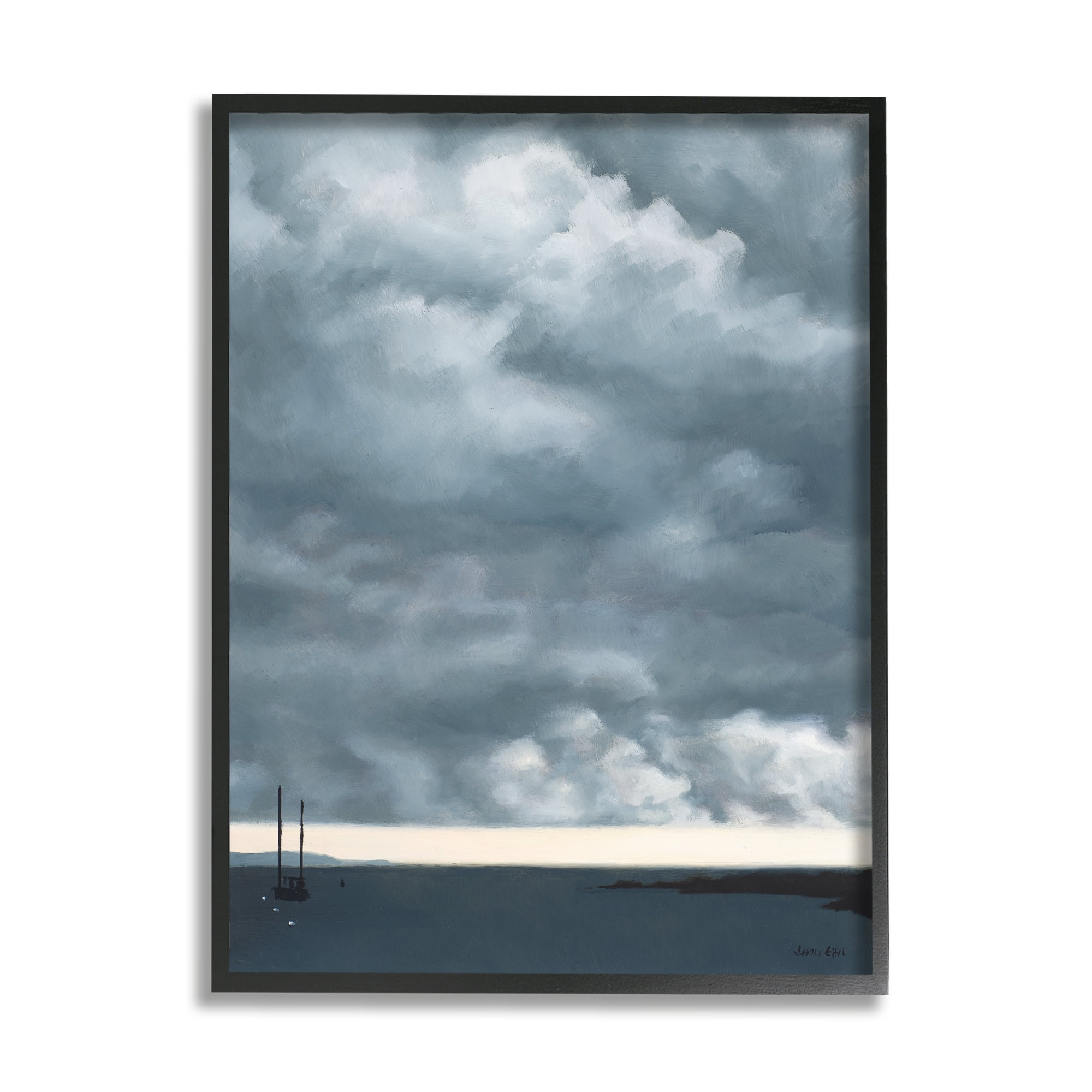 Stupell Industries Heavy Overcast Clouds Looming Ocean Water Boat Framed Wall Art, 16 x 20, Design by Jen Eitel
