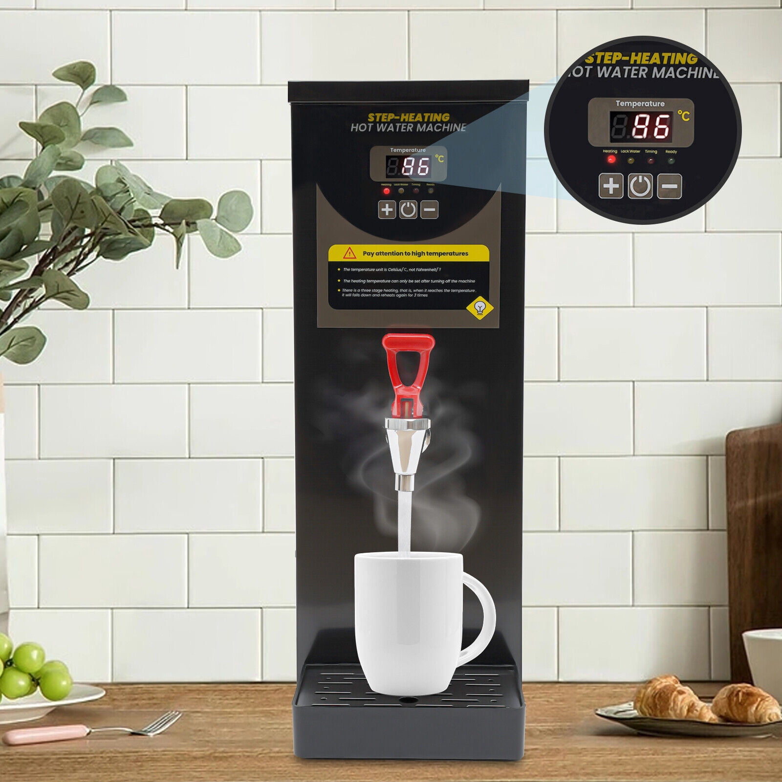 TFCFL 8L/2.11gal Electric Water Boiler 304 Stainless Steel Hot Water Dispenser Digital Display 2KW 110V
