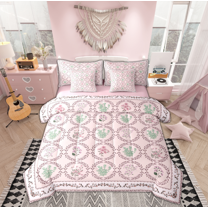 Manfei Bohemian Flower Adult Twin Bedding Sets 7-Piece, Vintage Western Garden Floral Bedding Comforter Set, French Style Reversible Sheet Sets, Super Cozy Room Decor