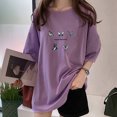 thumbnail image 3 of Camiseta de mujer estampada de manga corta con cuello redondo y camiseta holgada de verano, morado, XXL Sweethay AP001204-16B, 3 of 6