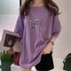 thumbnail image 2 of Camiseta de mujer estampada de manga corta con cuello redondo y camiseta holgada de verano, morado, L Advancent AP001204-14B, 2 of 5