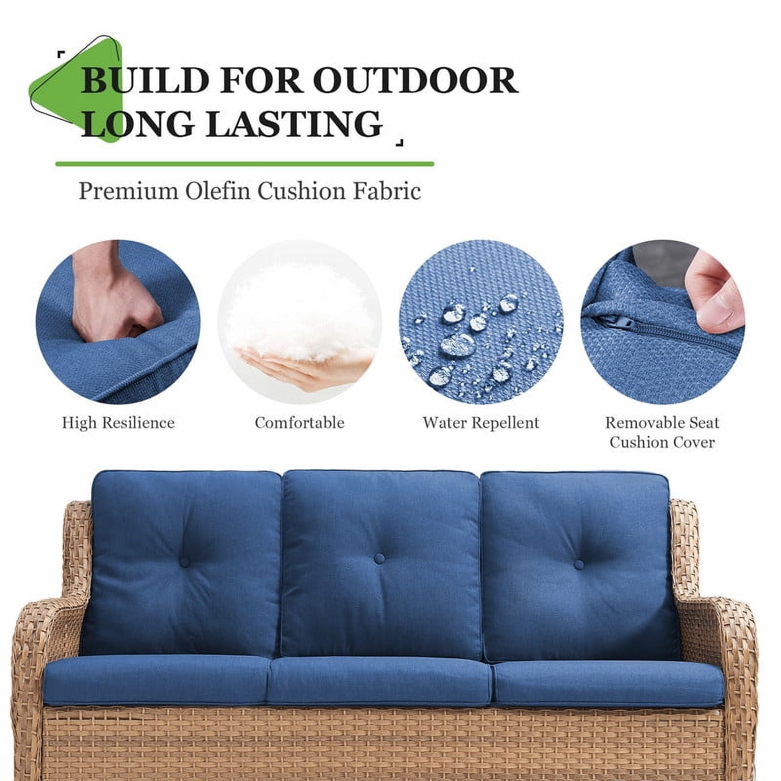 PARKWELL 7-Piece Outdoor Patio Furniture Set,Rattan Couch Rocking Chairs Set with Side Table,Ottoman,Coffee Table,Wicker Sectional Sofa Set with Cushions for Backyard Garden Pool,Navy