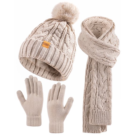 REDESS Winter Beanie Hat Scarf Gloves Set for Women,Fleece Lined Winter Scarfs Hats Gloves Sets,Oat