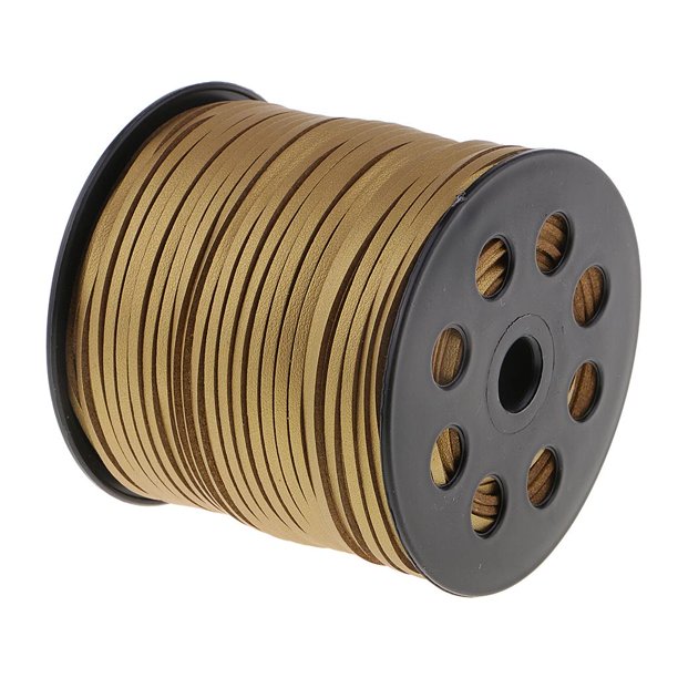 Hilo de cuero de gamuza plana de 2,6 mm para joyas, cordones de hilo, 100 yardas/rollo Dorado Hugo Cordón plano de PU de Corea
