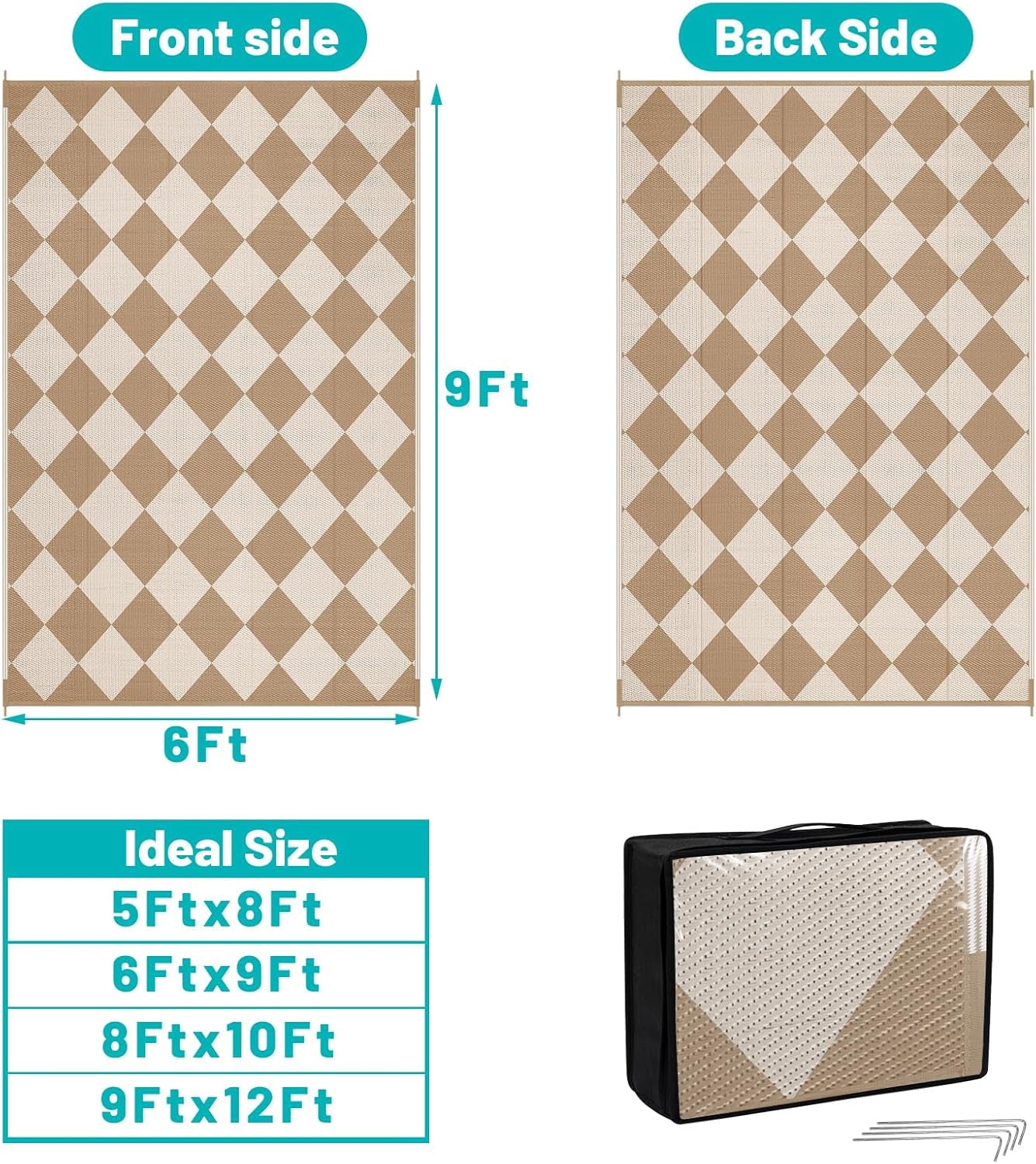 Findosom 6'x9' Large Outdoor Rug Waterproof Patio Rug RV Outdoor Mat Reversible Plastic Straw Area Rug Mat Camping Rugs Floor Mat for Outdoors, RV, Patio, Backyard, Deck, Picnic, Beach, Trailer
