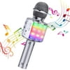 Karaoke Microphone for Kids, 4 in 1 Wireless Portable Handheld Microphone Karaoke Machine for Christmas Home Birthday Party, Voice Disguiser Karaoke Microphone(Silver)