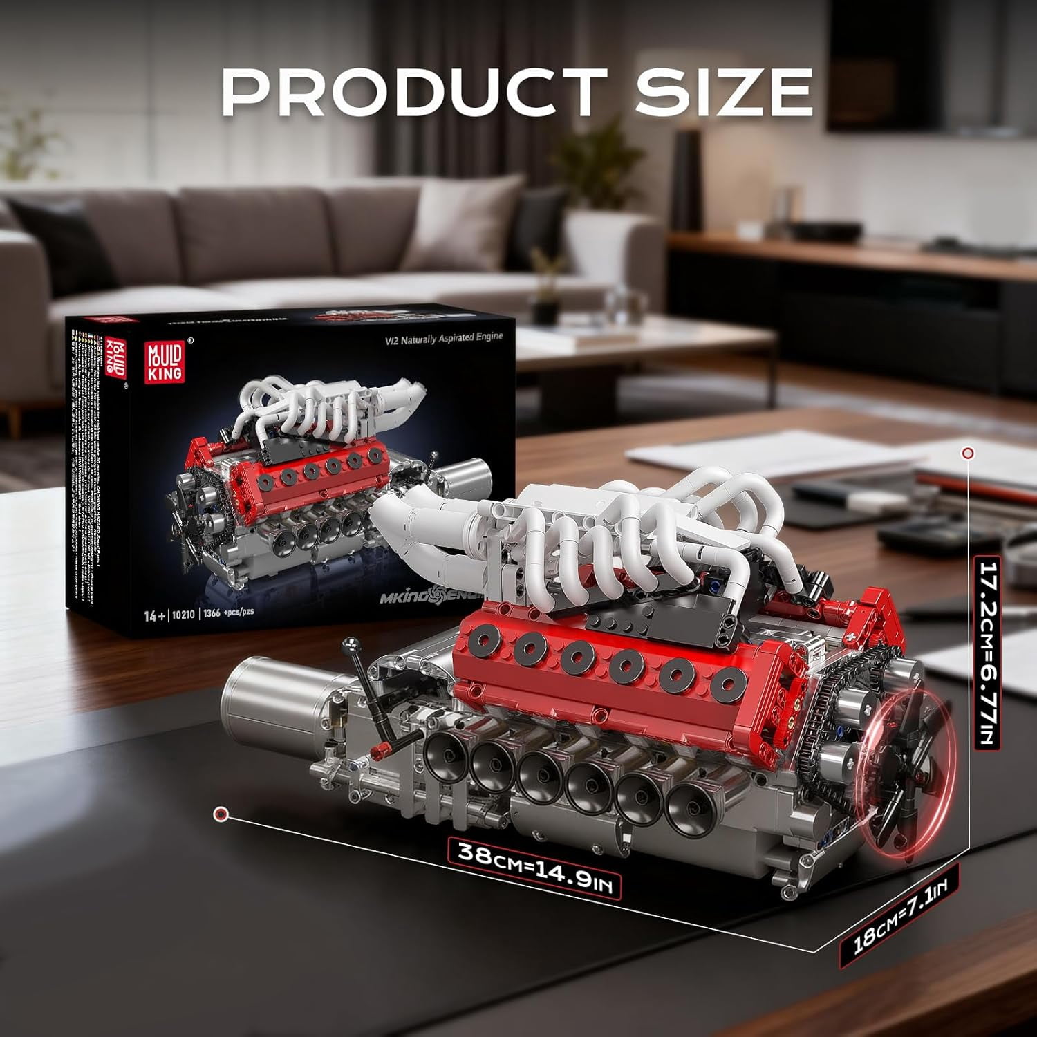 SEEMEY  10210 V12 Engine Model Kit that Works, Build Your Own Mini Car Engine Replica, Engeering STEM Toys for Adults, Home or Office Décor (1366 Pcs)