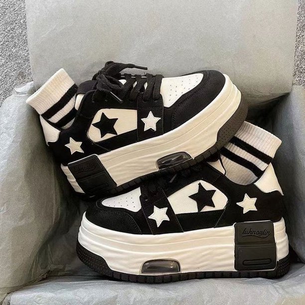 Zapatos casuales con forma de muffin de estrella y suela gruesa para mujer, zapatos blancos pequeños que combinan con todo, de primavera y altura pequeña, zapatos de tabla originales