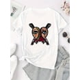 thumbnail image 2 of Women'S Casual Crew Neck T-Shirt with Geometric Love Cartoon Print, Polyester Knit Fabric, Medium Stretch, All-Season Short Sleeve Tee, Comfortable Summer Top, 2 of 6
