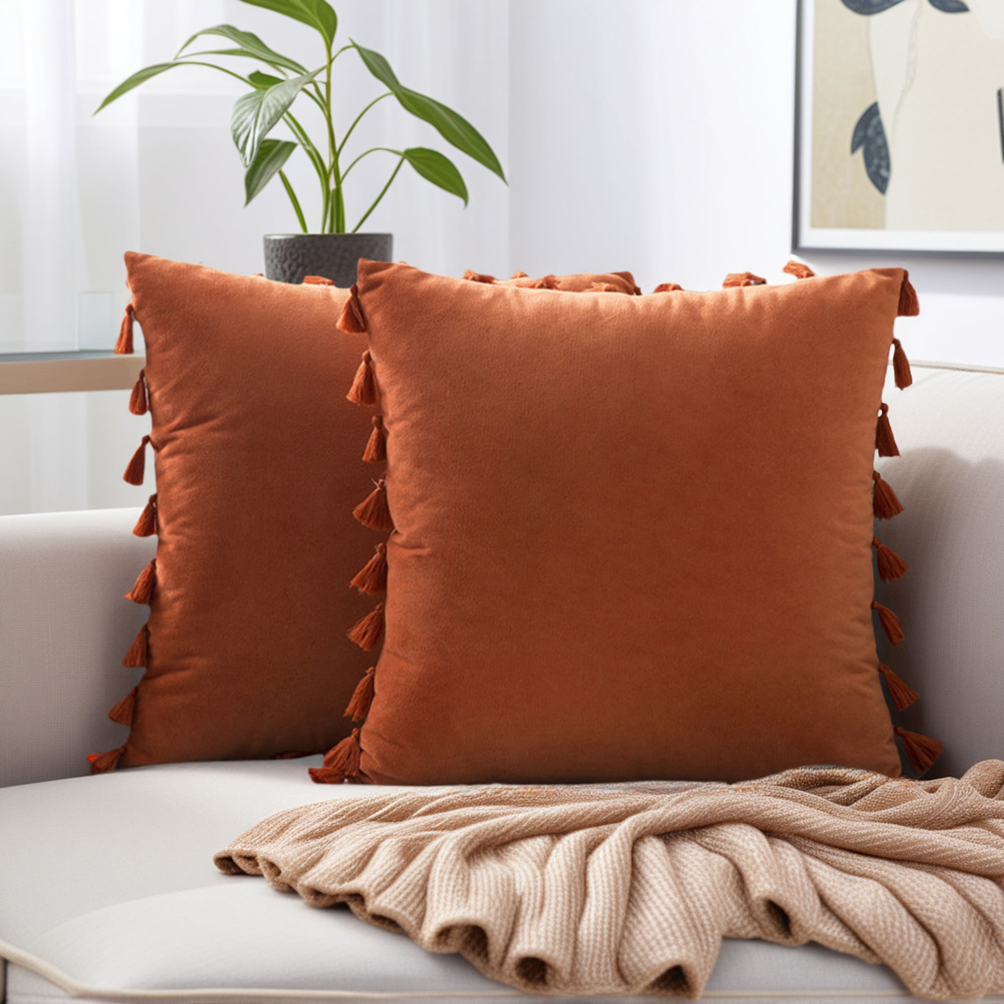 Unique Bargains Velvet Soft Throw Pillow Covers Pack of 2 Orange 20" x 12"
