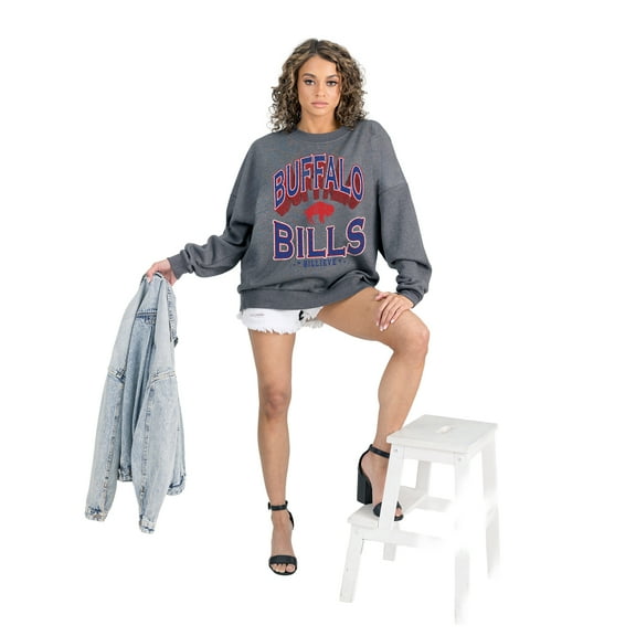 Women's Gameday Couture Charcoal Buffalo Bills Long Weekends Oversized Premium Fleece Pullover Sweatshirt