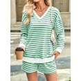 thumbnail image 3 of Women'S Striped Sets 2 Piece Outfits Long Sleeve Sweatshirt and Shorts Set Green XL, 3 of 8