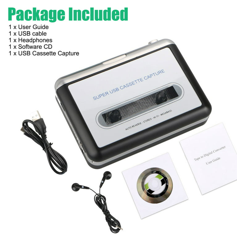 Cassette Player-Cassette Tape to MP3 CD Converter- Powered by Battery or  USB,Convert Walkman Tape Cassette to MP3, Compatible with Laptop and PC,  USB Cable,Software CD,3.5mm Jack Earphone 