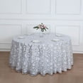 BalsaCircle 120" Silver Embroidered Leaves Sequined Sheer Tulle Round ...