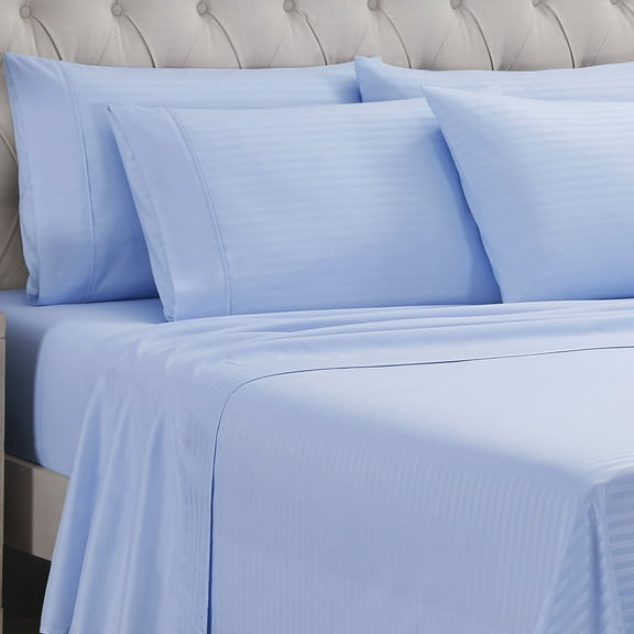 Sweet Home Collection 6 Piece Embossed Dobby Hotel Stripe Sheet Set, California King - Light Blue