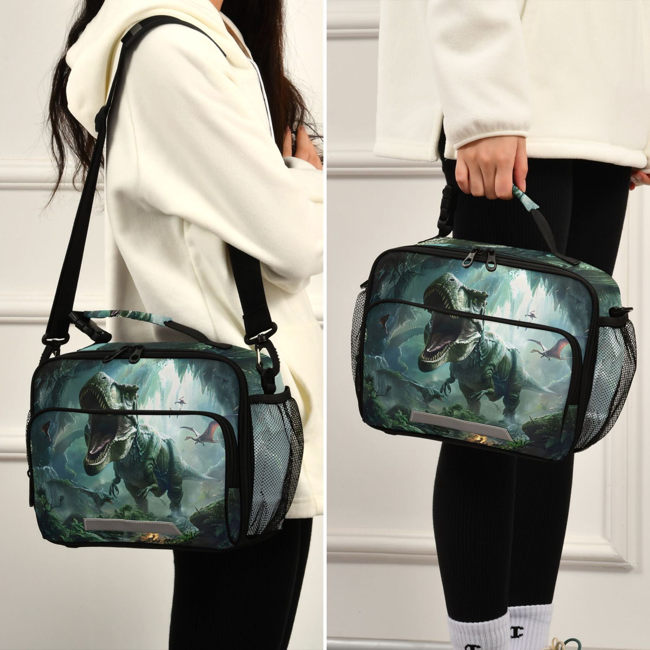 ALAZA Dinosaurs in Forest Lunch Box Insulated Cooler Bag Reusable Tote Bags Shoulder Strap
