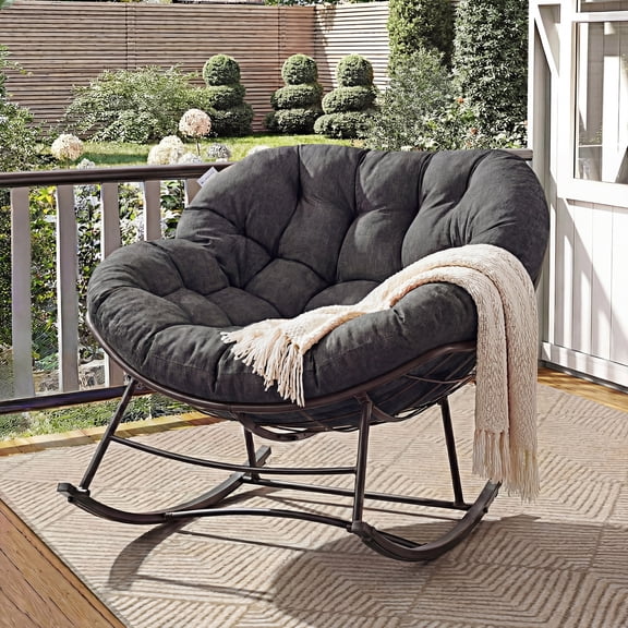 CONCETTA Heavy Duty Outdoor Rocking Chair with Cushion, Oversized Egg Lounge, 450 Lbs All-Weather Glider for Patio, Garden, Living Room, Black