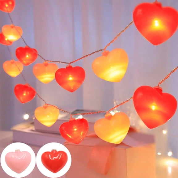 Two Color Heart String Lights Red Pink 6.56 Feet LED Fairy Lights for Valentine's Day Decor, Bedroom Wall, Wedding Party, Anniversary Proposal, Romantic Backdrop, Indoor Outdoor Decorative Lighting