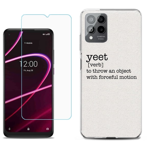 Slim-Fit Gel TPU Phone Case for T-Mobile Revvl 6 Pro 5G, with Tempered Glass Screen Protector, by OneToughShield ® - Dictionary/Yeet