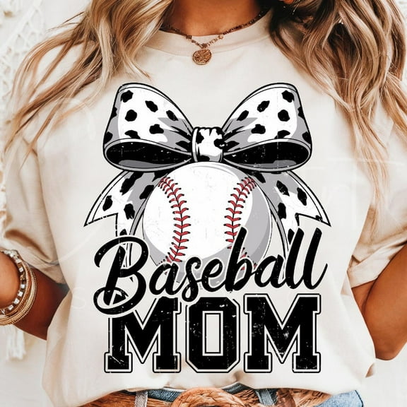 Baseball Mom T-Shirt, Polka Dot Bow Design, Sports Mama Game Day Tee, Proud Baseball Mom Shirt
