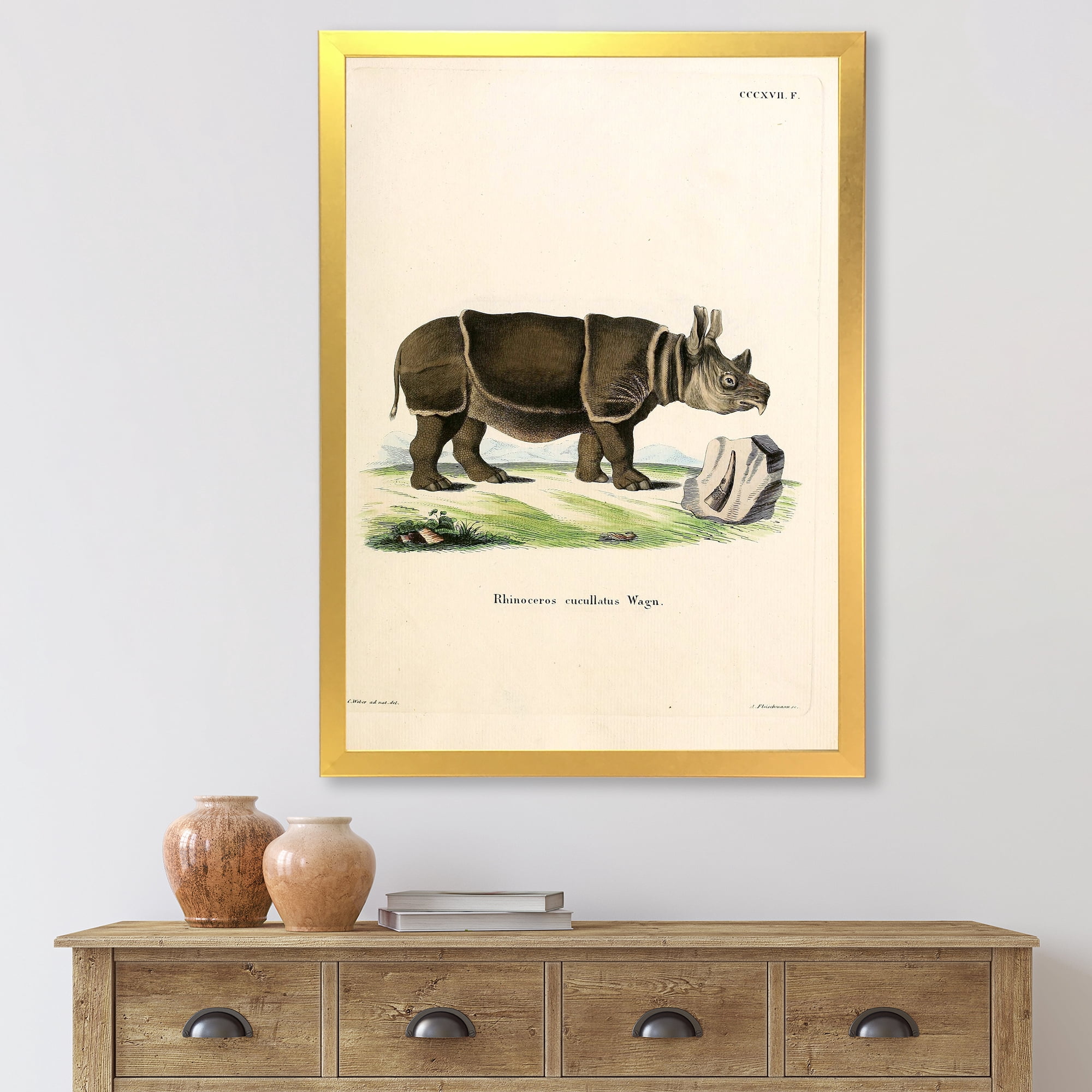Designart 'Ancient Rhinoceros' Farmhouse Framed Art Print