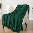 thumbnail image 6 of PAVILIA Emerald Green Chenille Blanket for Twin Size Bed, Soft Forest Green Knit Blanket with Tassel Fringe, Woven Knitted Decorative Blanket for Sofa Couch Living Room, Decor Gift, Twin 60x80, 6 of 8