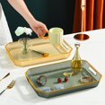 thumbnail image 2 of Tray with Hollow Handle Thicken Stackable Light Luxury Inlaid Golden-rimmed Tray for Kitchen, 2 of 8