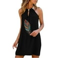 thumbnail image 2 of Halter Neck Dresses for Women Casual Solid Color Sleeveless Dress Sexy Keyhole T Shirt Dresses Feather Print Tank Dress, 2 of 4