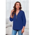 thumbnail image 3 of Women's 3/4 Sleeve Zip Front Blouse Casual V‑Neck Loose Fit Tunic Top, 3 of 6