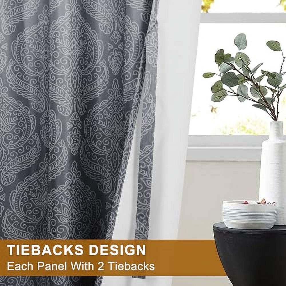 Hiasan Grey Ombre Room Darkening Curtains for Bedroom - Back Tab Damask Design Thermal Insulted Tieable Window Drapes Light Blocking Curtains for Living Room, Hotel, 2 Panels, W52 x L102, Gray