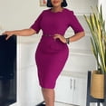 thumbnail image 2 of AURA Plus Size Elegant High Waist Bodycon Midi Dress with Belt 2024 Summer Solid Color Office Five Sleeve Work Dress, 2 of 10