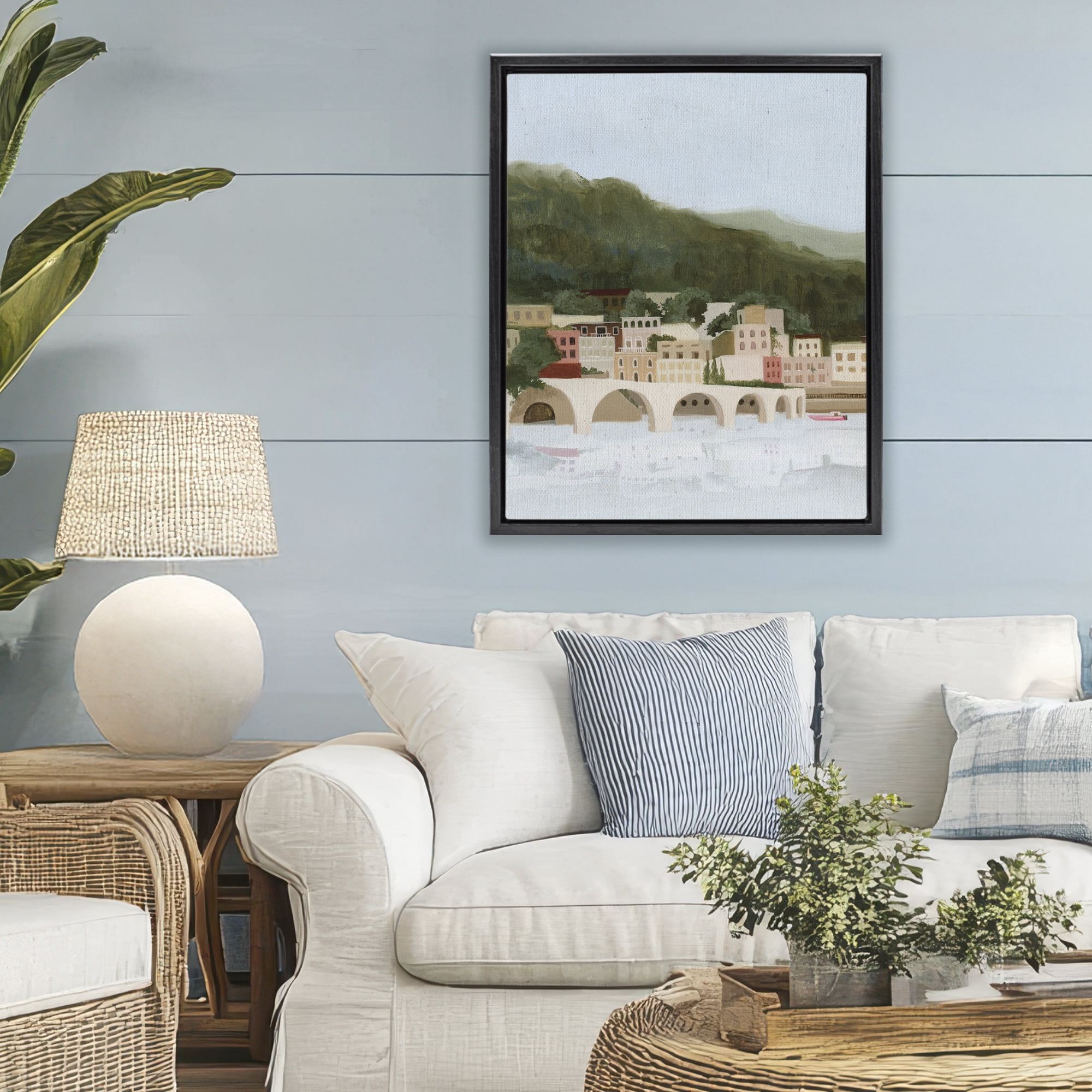 Stupell Industries Coastal Mountains By Sea Black Framed Floater Canvas Wall Art, design by Grace Popp